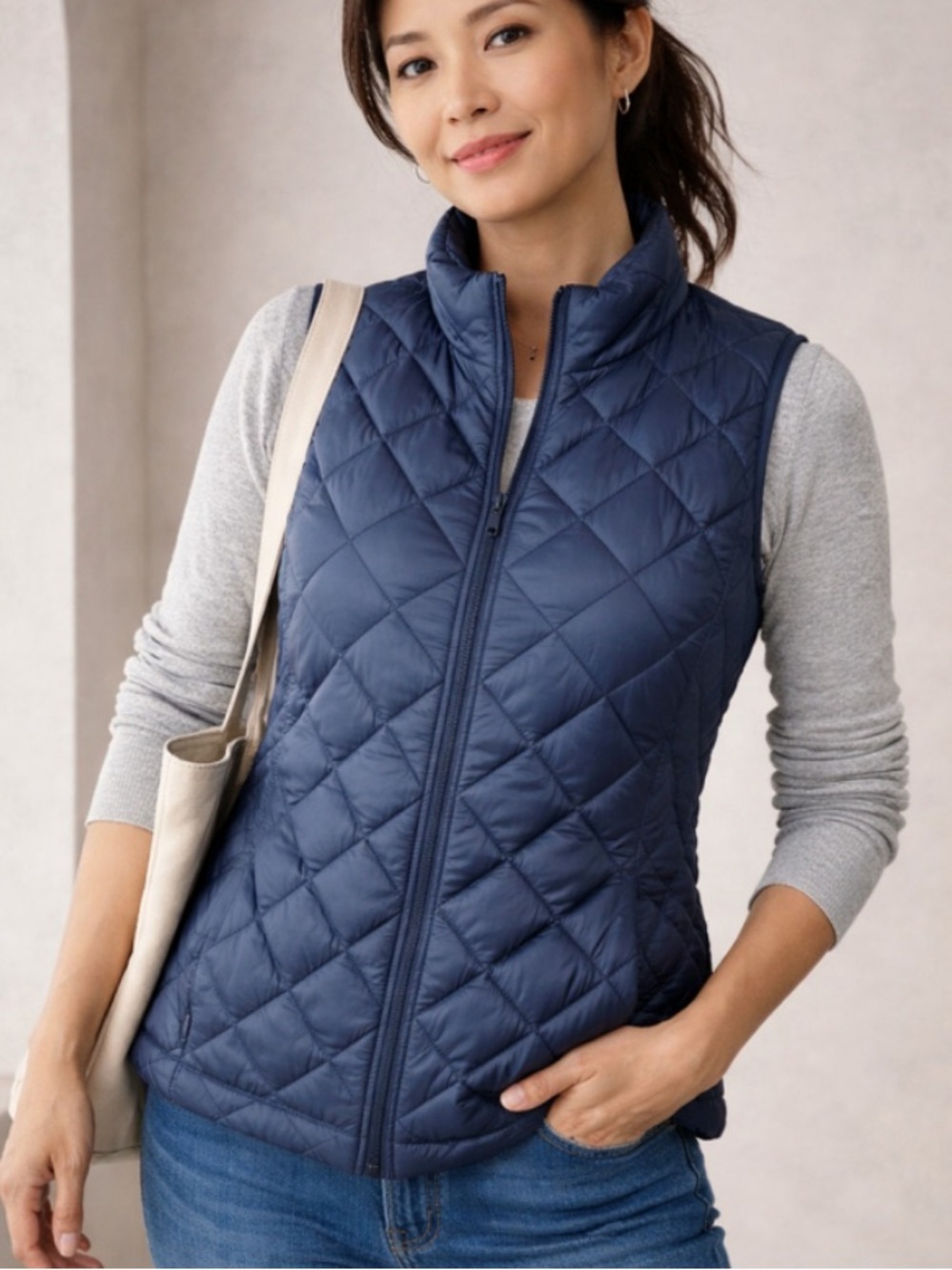 J.Jill Navy Down Quilted Puffer Vest